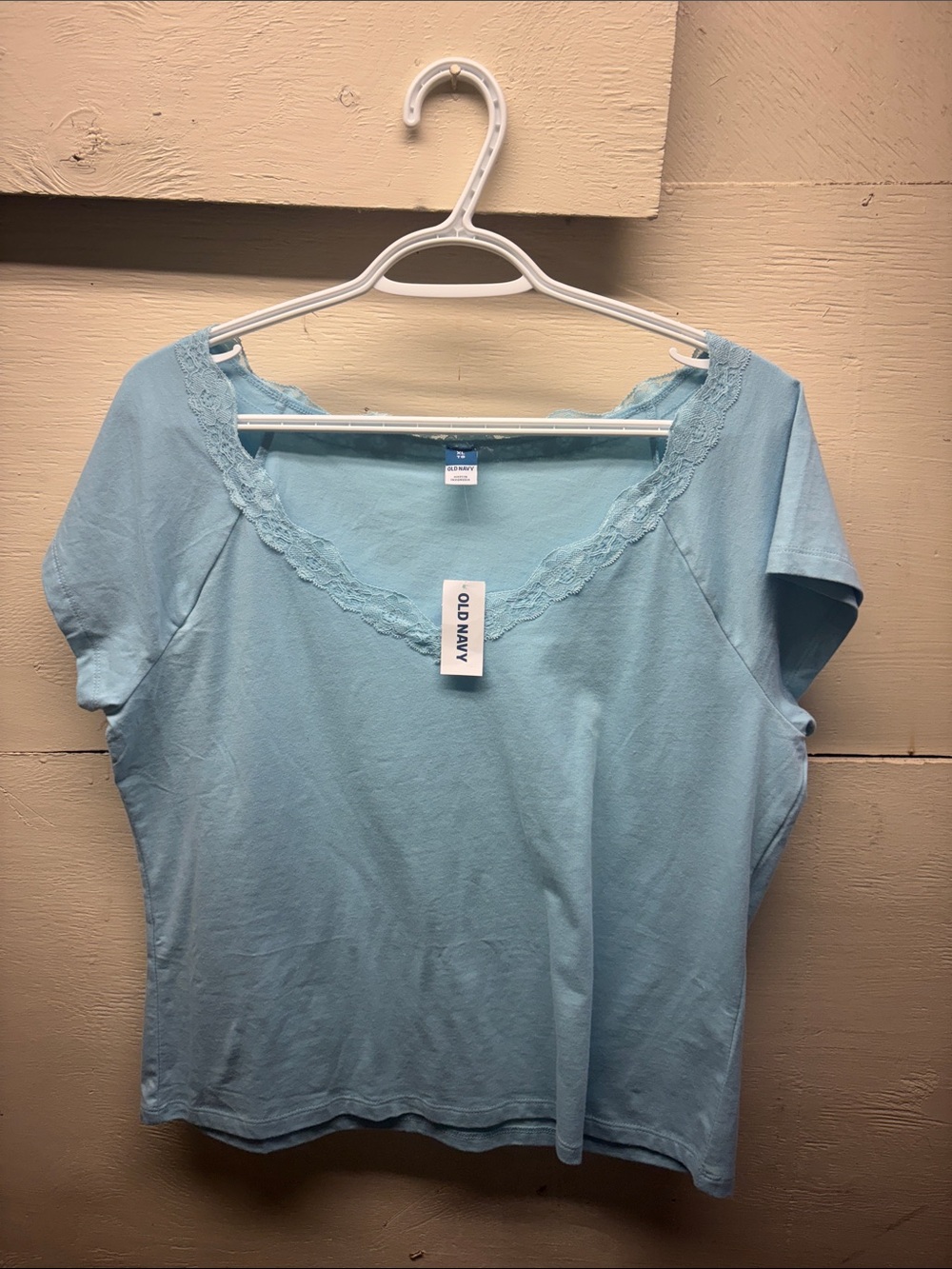 Old Navy Pale Blue Lace-Trim V-Neck Short Sleeve Tee